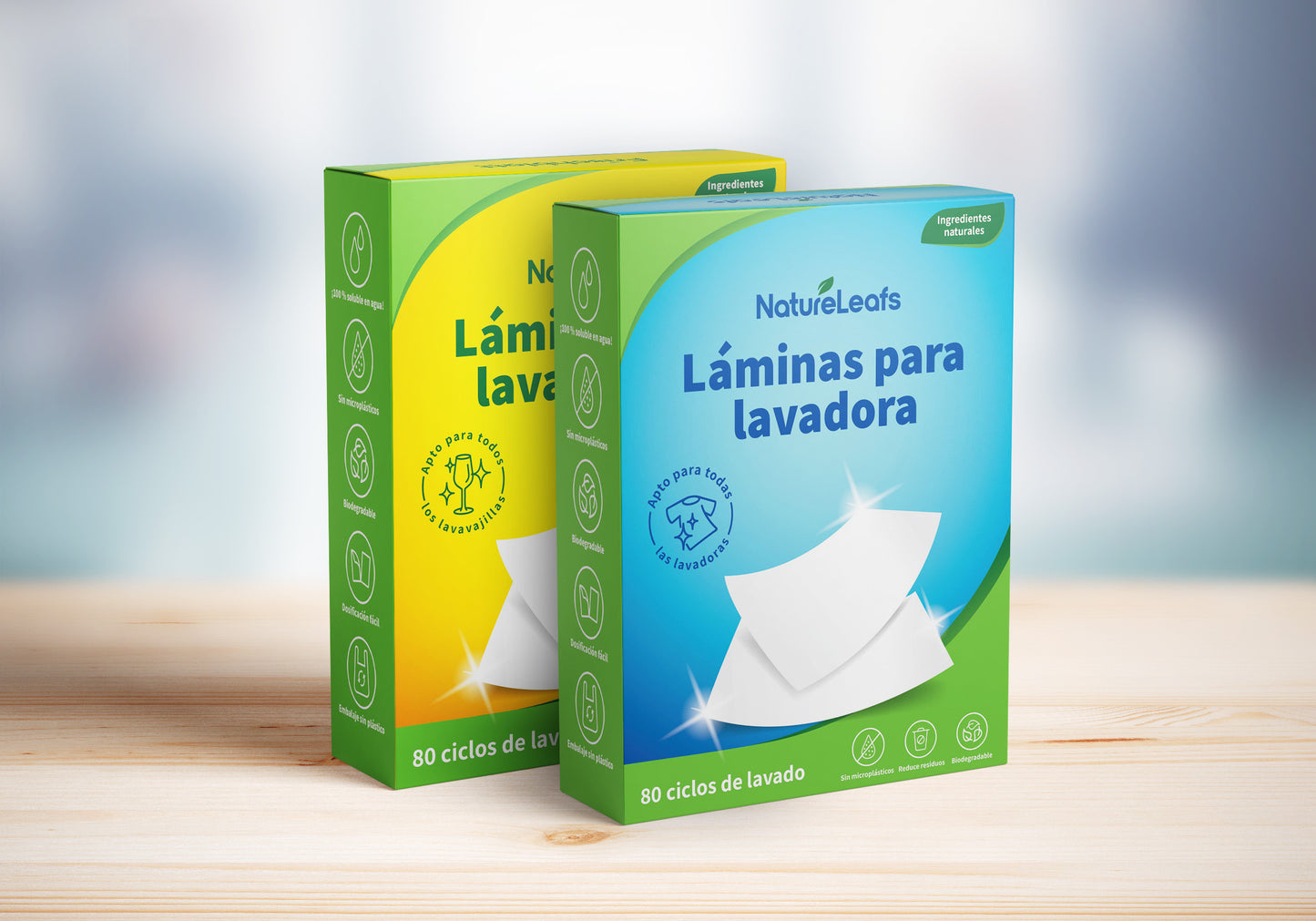 Paquete: Láminas de detergente para lavavajillas y ropa
